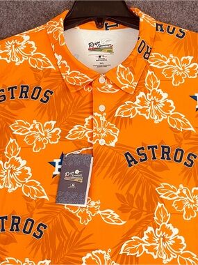 Reyn Spooner Houston Astros Performance Polo Shirt Men's 3XL Orange Floral Aloha